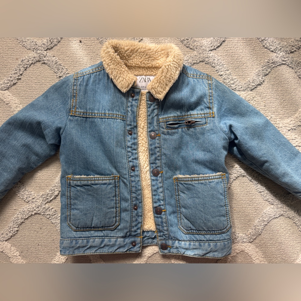 Zara Kids Light Blue Denim Jacket with Cream Sherpa